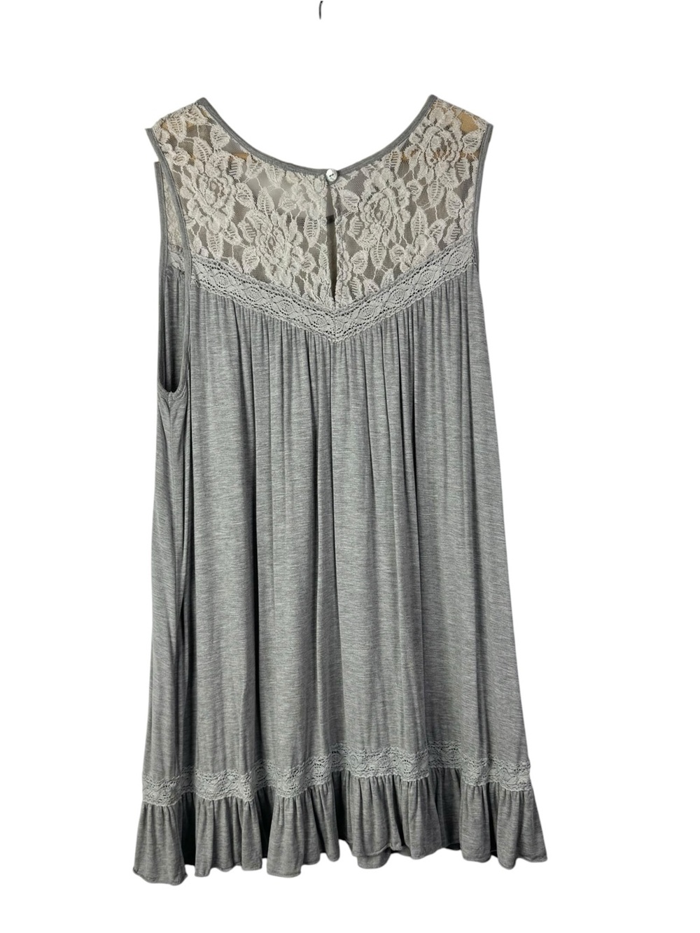 Boutique Gray Lace Panel Sleeveless Swing Tank Top L - Picture 2 of 3